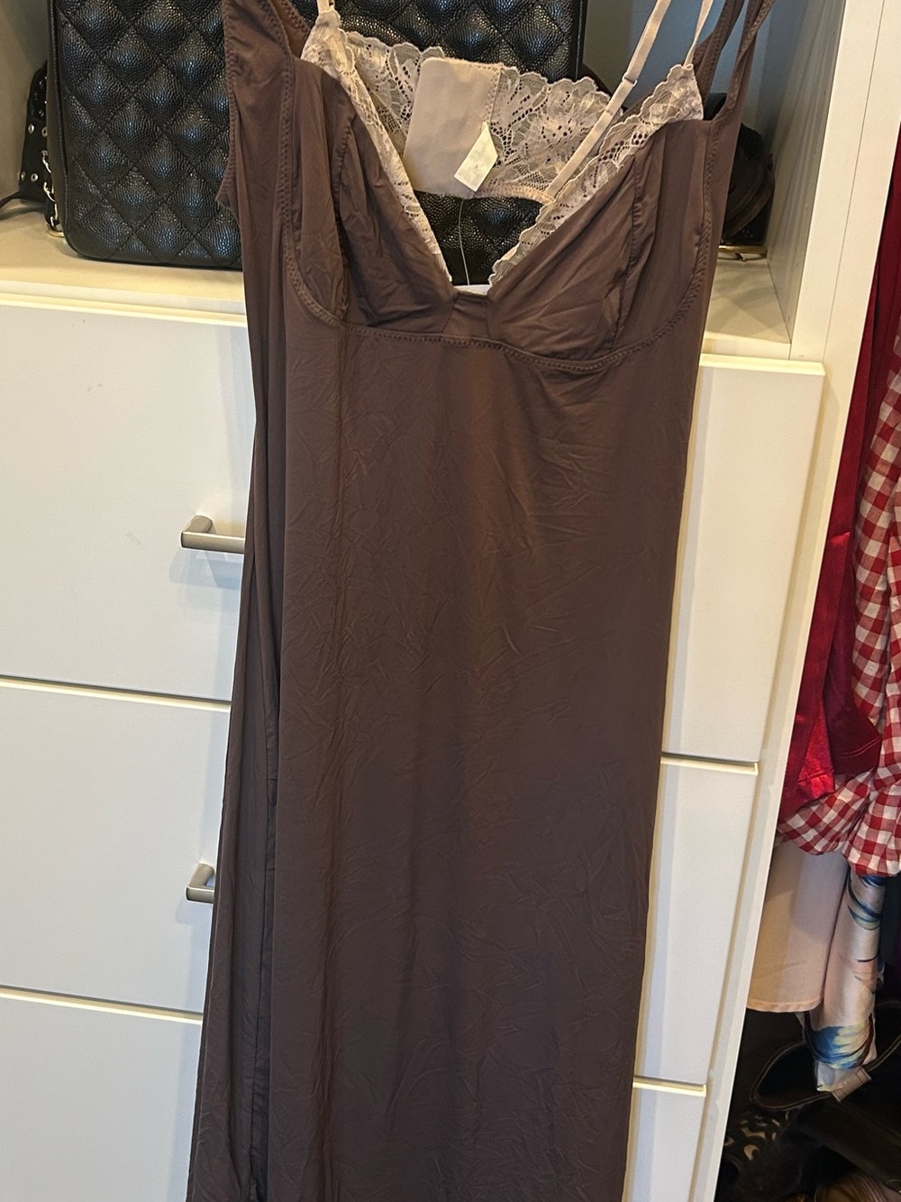 Free People Brown Lace-Trim Slip Dress